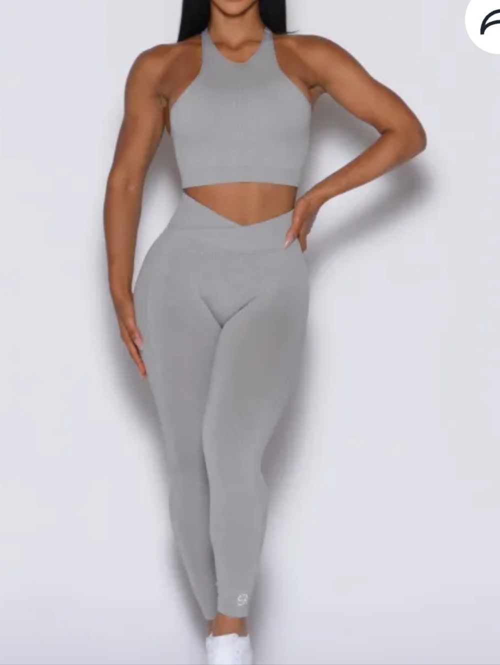 2 Piece Bombshell Sportswear Seamless Gray High-Waist Leggings & Top